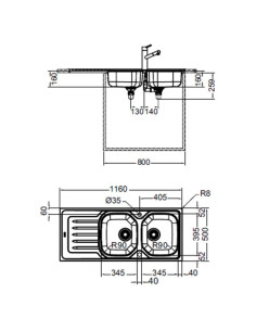 Evier 2 bac reversible ondaline dekor 2